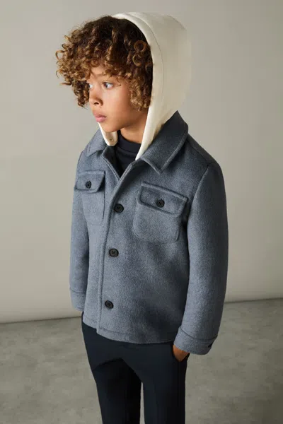 Reiss Airforce Blue 9-13 Yrs Removable-hood Brushed-twill Overshirt
