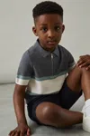 Reiss Airforce Blue 9-13 Yrs Textured Colour-block Polo Shirt