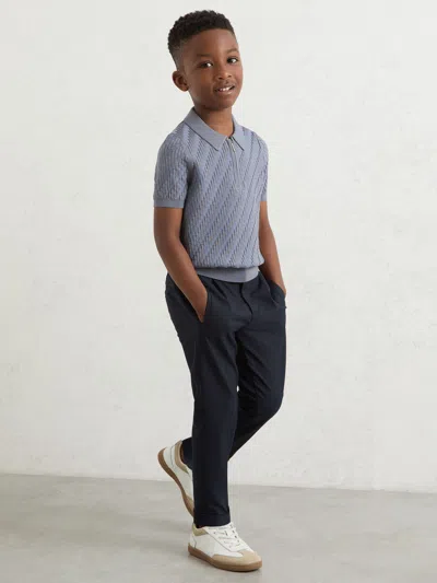 Reiss Airforce Blue Atticus Textured-knit Half-zip Polo Shirt