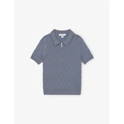 REISS AIRFORCE BLUE ATTICUS TEXTURED KNITTED POLO TOP 3-9
