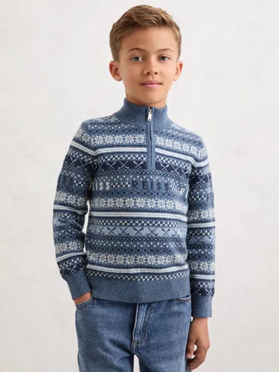 Reiss Babies'  Airforce Blue Barkley 9-13 Yrs Fairisle Jumper With Cashmere