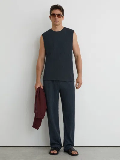 Reiss Airforce Blue Carver Plissé Relaxed Drawstring Trousers