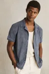 Reiss Airforce Blue Cotton Blend Towelling Shirt In Gray