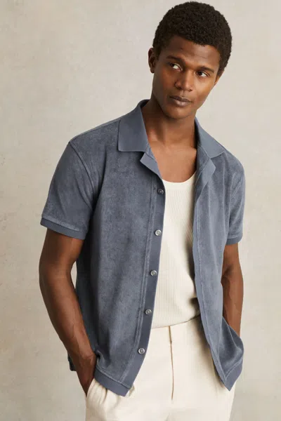Reiss Airforce Blue Cotton Blend Towelling Shirt In Gray