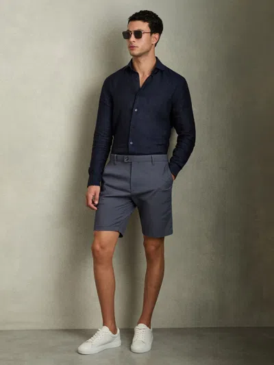 Reiss Airforce Blue Cotton Chino Shorts With Stretch