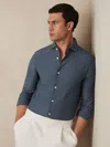 Reiss Airforce Blue Cotton-jersey Stripe-jacquard Shirt