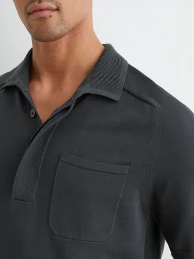 Reiss Airforce Blue Cotton Knit Concealed-placket Polo