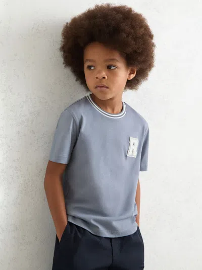 Reiss Airforce Blue Cotton Letter-patch T-shirt