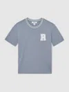 Reiss Airforce Blue Cotton Letter-patch T-shirt In Blue