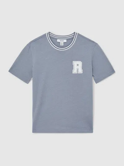 Reiss Kids' Airforce Blue Cotton Letter-patch T-shirt