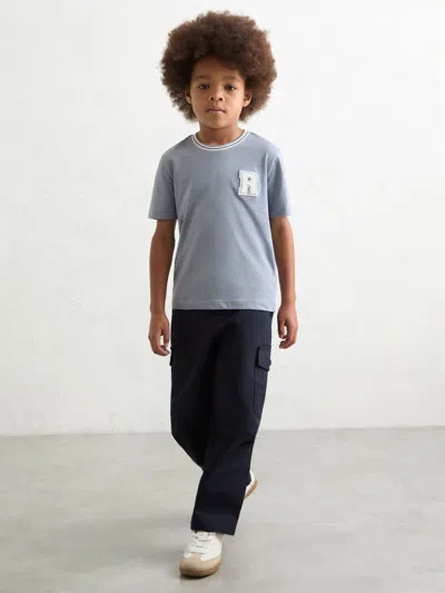 Reiss Airforce Blue Cotton Letter-patch T-shirt