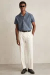 Reiss Airforce Blue Cotton Textured Cuban-collar Shirt