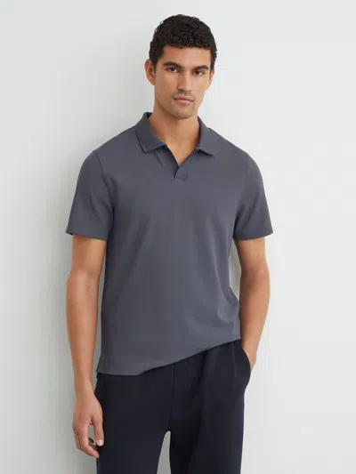Reiss Airforce Blue Dover Textured Open-collar Polo Shirt In Gray