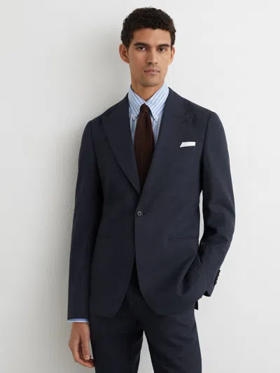Reiss Airforce Blue Fibre Wool Textured Single-breasted Blazer Tailored-fit