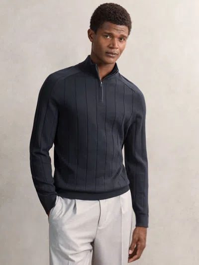 Reiss Airforce Blue Findlay Merino Wool Wide-rib Half-zip Jumper