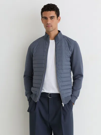 Reiss Freddie Cotton Blend Interlock Quilted Full Zip Jacket In Blue