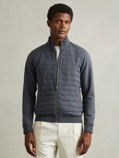 Reiss Airforce Blue Hybrid Quilt And Knit Zip-through Jacket