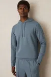 Reiss Airforce Blue Interlock Jersey Drawstring Hoodie