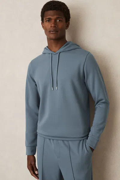 Reiss Airforce Blue Interlock Jersey Drawstring Hoodie