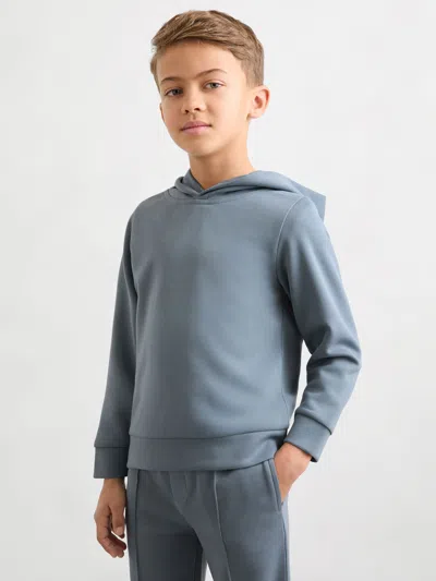 Reiss Kids' Airforce Blue Interlock Jersey Hoodie In Gray
