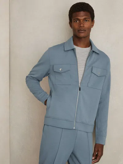 Reiss Airforce Blue Interlock Jersey Zip-through Jacket
