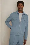 Reiss Airforce Blue Interlock Jersey Zip-through Overshirt