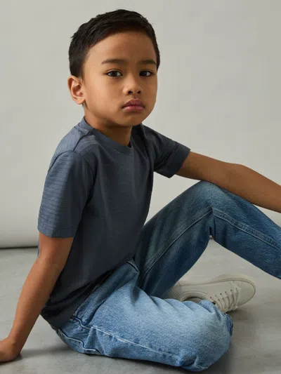 Reiss Airforce Blue 9-13 Yrs Cotton Textured Crew-neck T-shirt