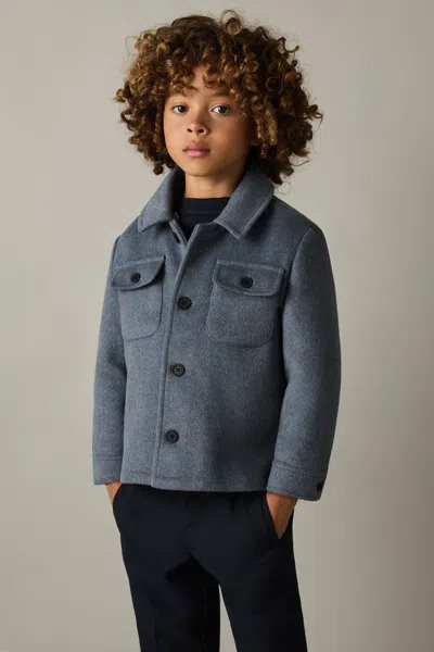 Reiss Airforce Blue Liam Removable-hood Brushed-twill Overshirt