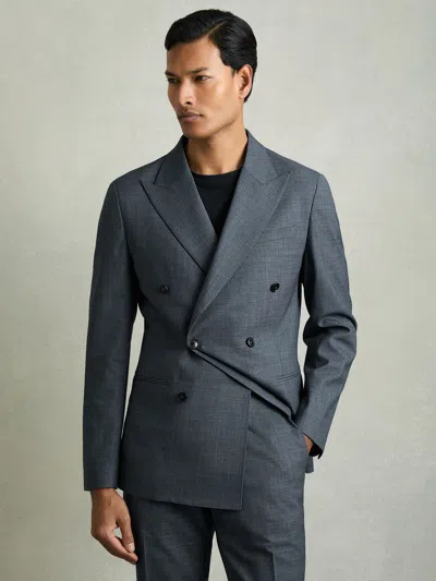 Reiss Airforce Blue Malibu Regular-fit Double-breasted Sharkskin Wool-blend Suit Blazer
