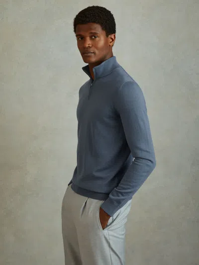 Reiss Airforce Blue Maxwell Merino Wool Half-zip Polo Shirt