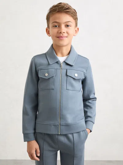 Reiss Kids'  Airforce Blue Medina 3-9 Yrs Premium Interlock Zip-through Overshirt In Gray