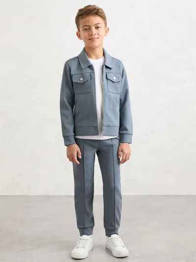 Reiss Kids'  Airforce Blue Medina 9-13 Yrs Premium Interlock Zip-through Overshirt In Gray