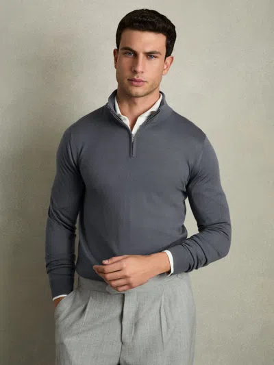 Reiss Airforce Blue Merino Wool Half-zip Jumper