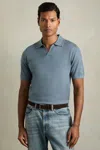 Reiss Duchie Johnny Collar Short Sleeve Wool Polo Sweater In Airforce Blue