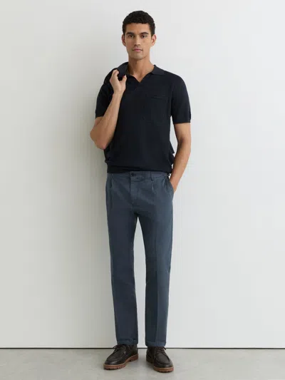 Reiss Airforce Blue Pablo Cotton-linen Side-adjuster Tapered Trousers