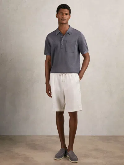 Reiss Airforce Blue Press-stud Seam-detail Polo Shirt
