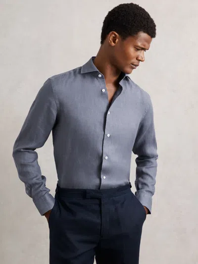 Reiss Airforce Blue Ruban Linen Button-through Shirt