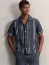 Reiss Airforce Blue Sander Piped-stripe Cuban-collar Shirt In Blue