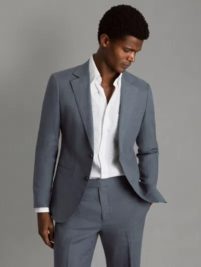 Reiss Airforce Blue Single-breasted Linen Suit Blazer Slim Fit