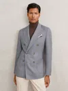Reiss Airforce Blue Slim-fit Double-breasted Blazer Wool-blend In Blue