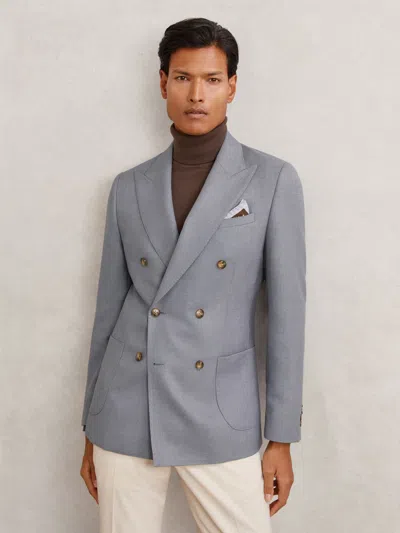 Reiss Airforce Blue Slim-fit Double-breasted Blazer Wool-blend