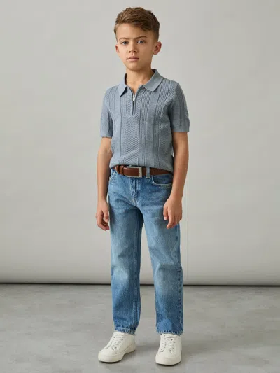 Reiss Airforce Blue Texas 9-13 Yrs Textured-knit Half-zip Polo Shirt