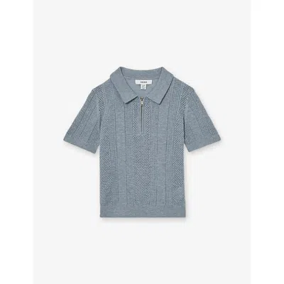 Reiss Kids' Texas Half-zip Textured-knit Polo Shirt 3-9 Years Airforce Blu
