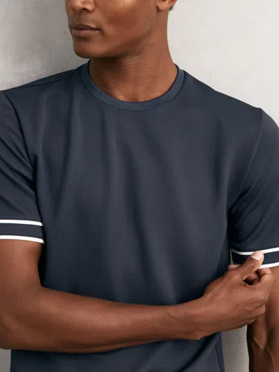 REISS AIRFORCE BLUE TEXTURED CREW-NECK TIPPED T-SHIRT