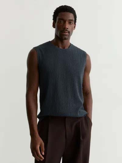 Reiss Airforce Blue Textured Crew-neck Vest