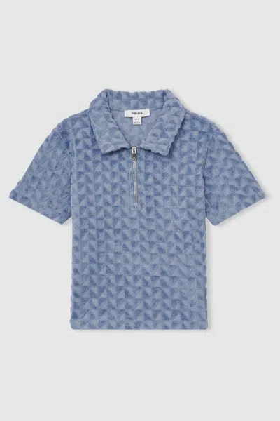 Reiss Airforce Blue Textured Towelling Polo Shirt In Airforce Blue