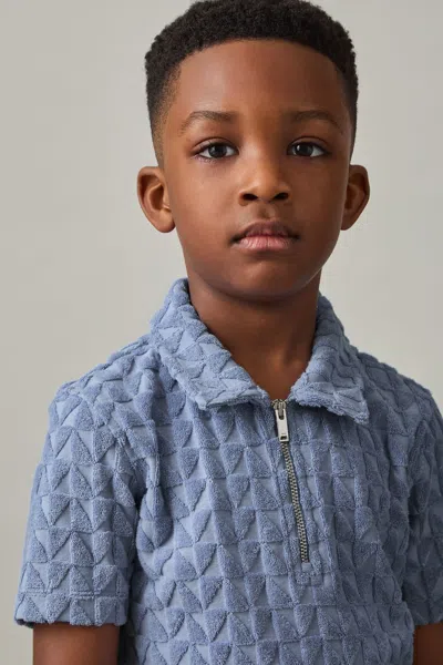 Reiss Airforce Blue Textured Towelling Polo Shirt In Airforce Blue