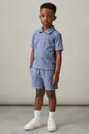 Reiss Airforce Blue 3-9 Yrs Textured Towelling Polo Shirt In Airforce Blue