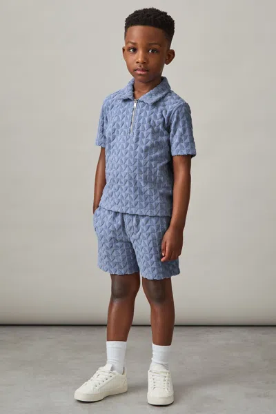 Reiss Airforce Blue Textured Towelling Polo Shirt