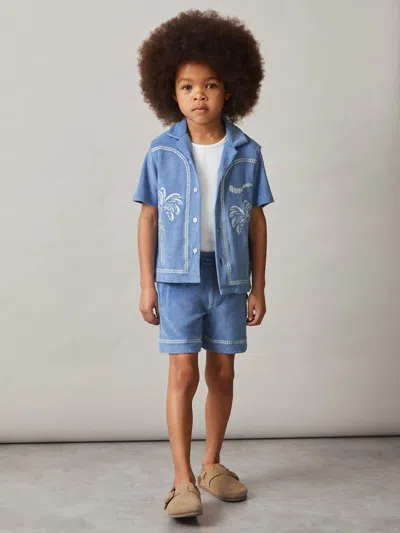 Reiss Airforce Blue Towelling Brand-embroidered Shorts